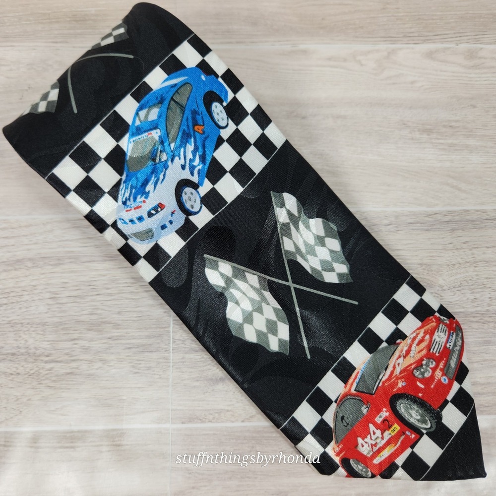 Racing Mens Necktie Race‎ Car Auto Checkered Flags Driver Black Neck Tie 56"x3½"